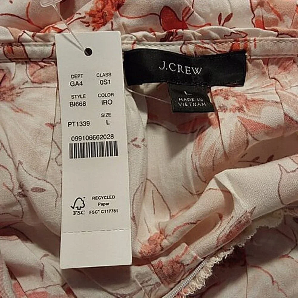 NWT J. Crew Tiered Mini Sundress Orange Floral Ruffle Pockets Adjustable - L